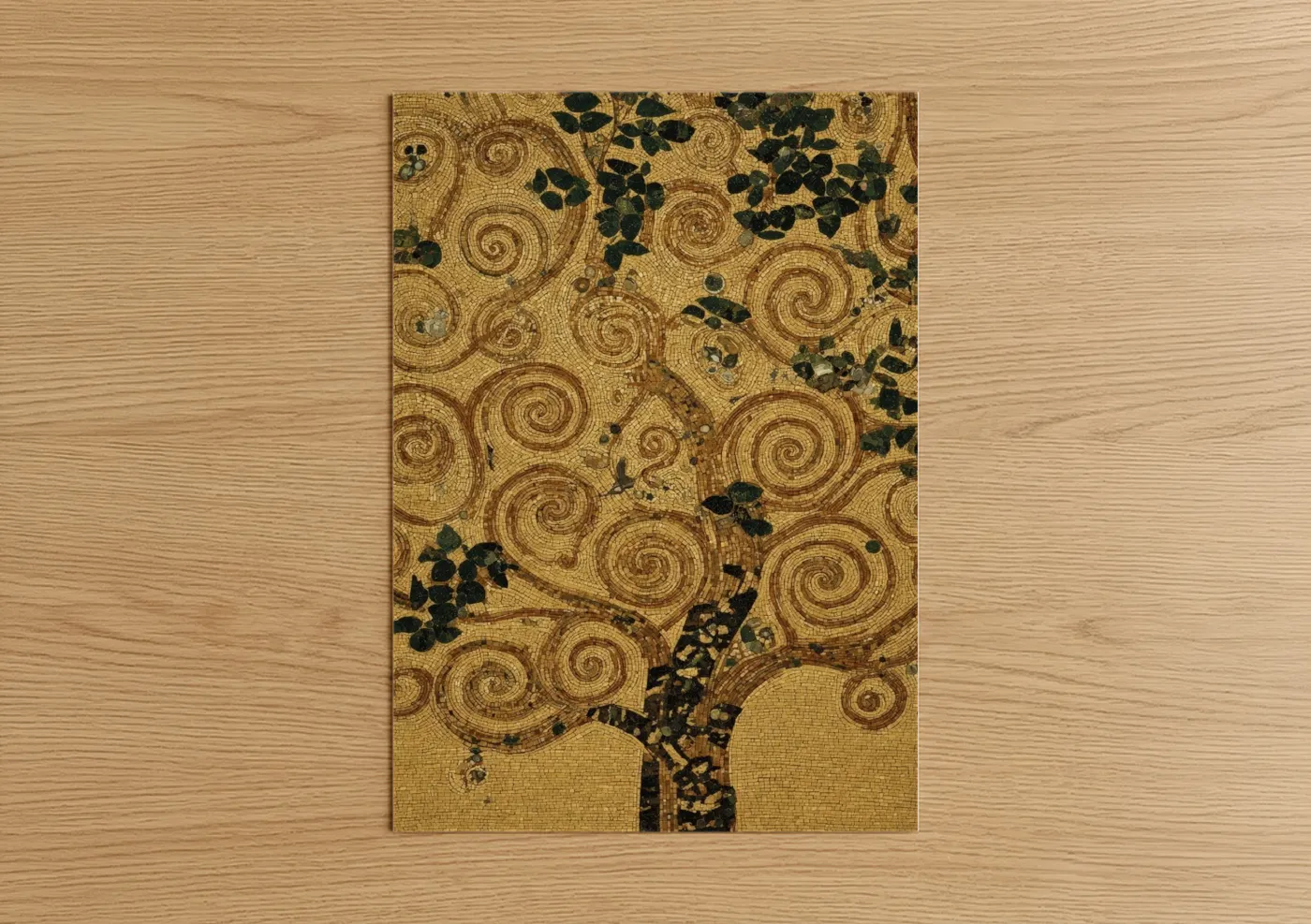 Art print on warm oak wood — gold and black and gold palette — Golden Linden Tree poster
