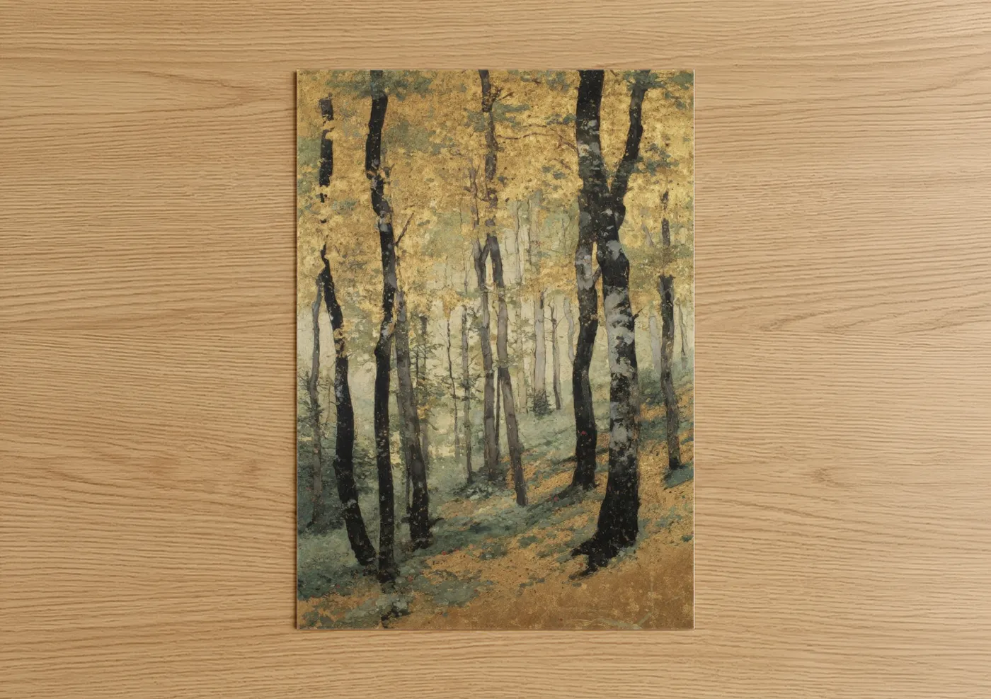 Golden Forest Path Impressionist Landscape Wall Art