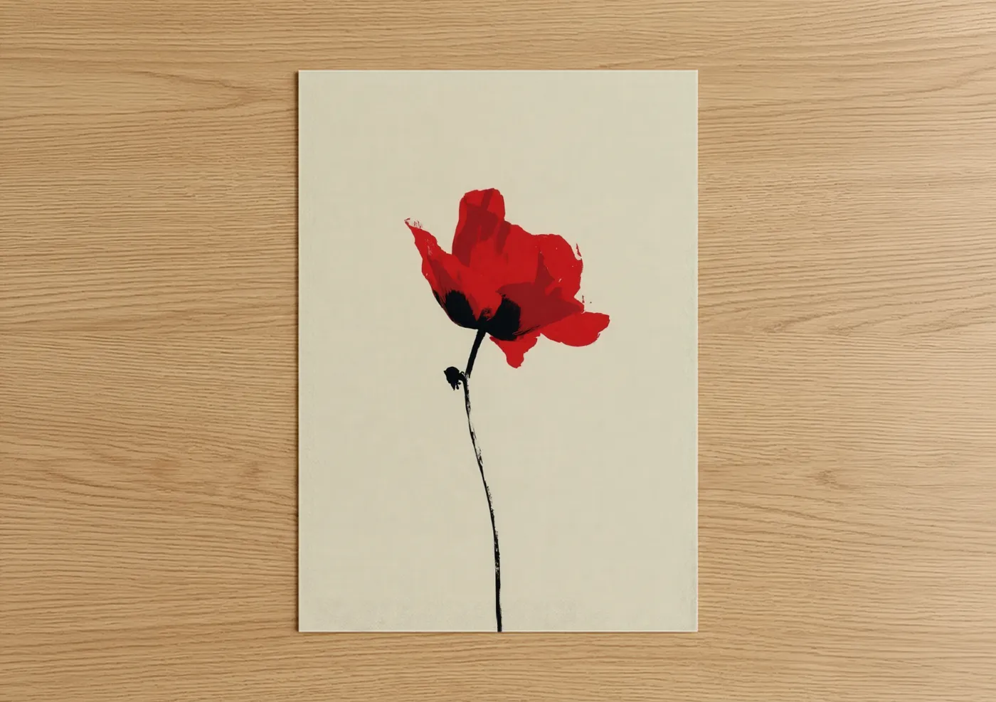 Crimson Poppy Red Flower Minimalist Wall Art