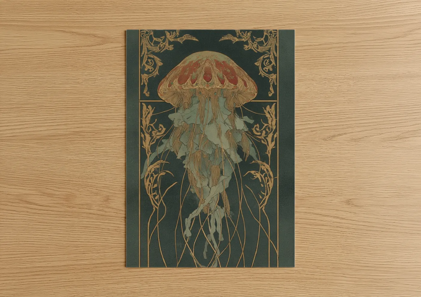 Crimson Jellyfish Art Deco Ocean Wall Art