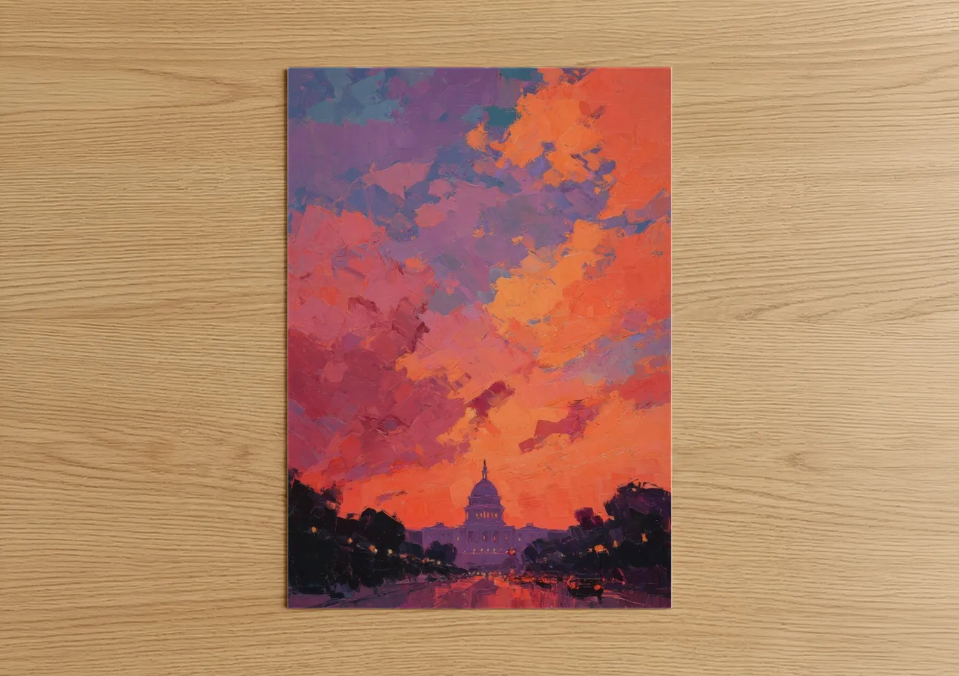 US Capitol Building Sunset Illustration Wall Art