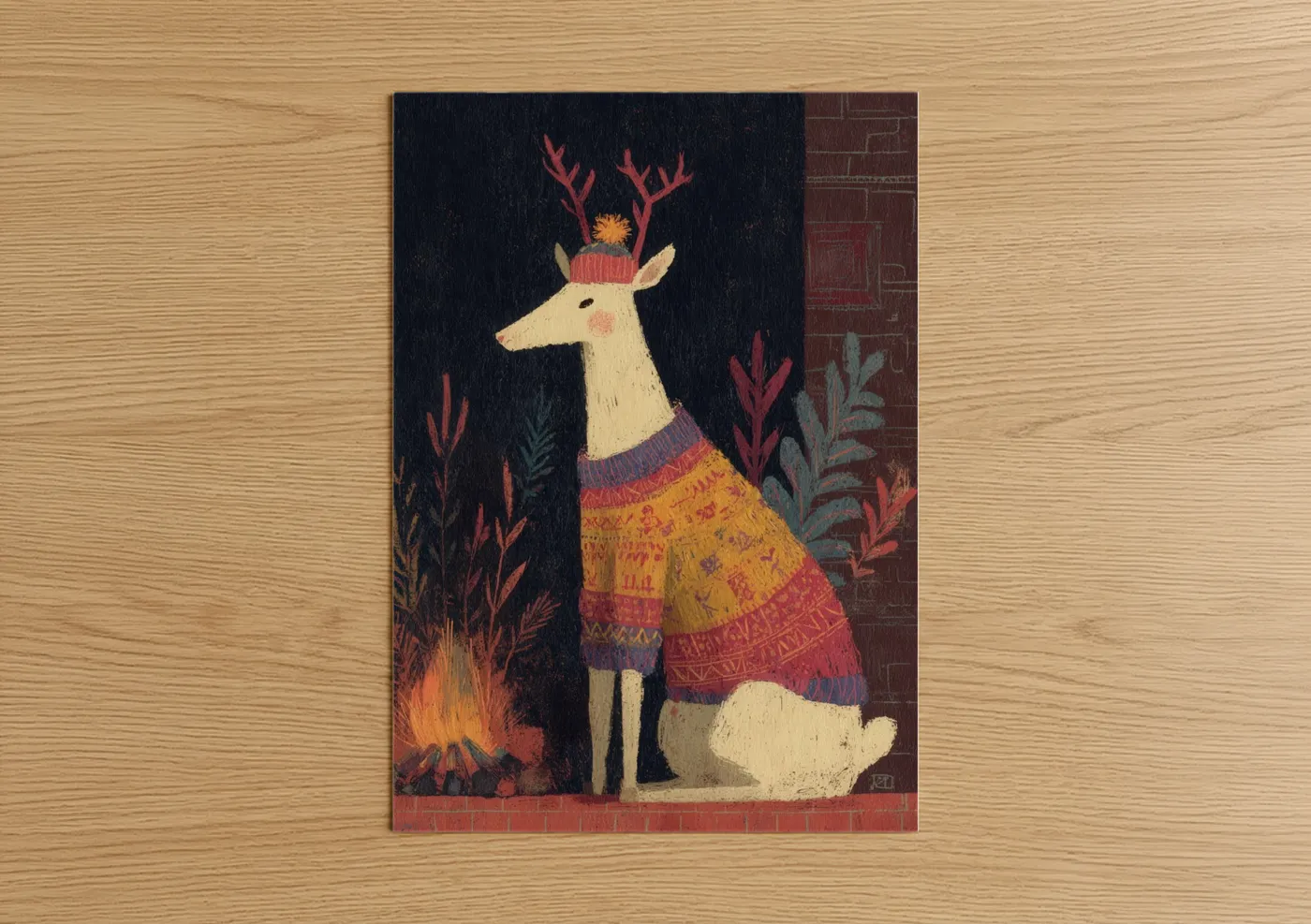 Festive Reindeer Winter Sweater Art Wall Art