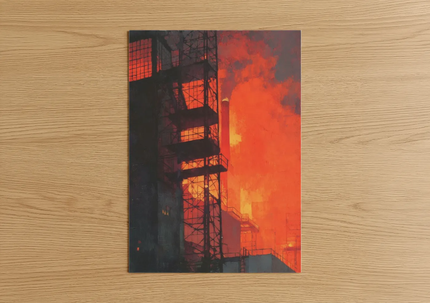 Industrial Power Plant Sunset Fire Wall Art