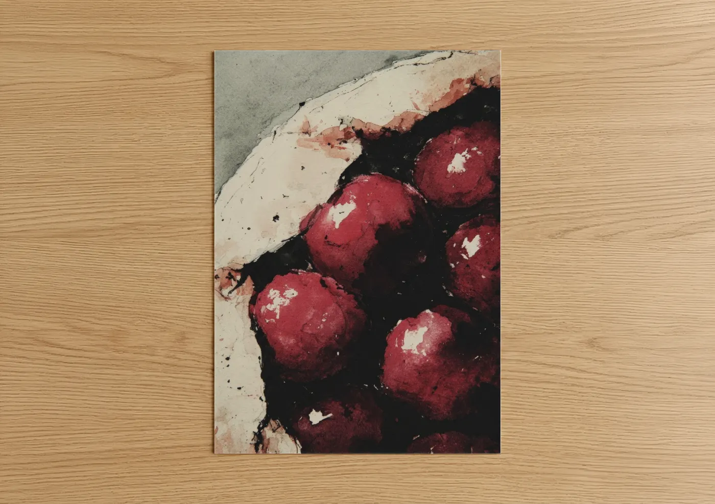 Crimson Baked Apples Watercolor Wall Art