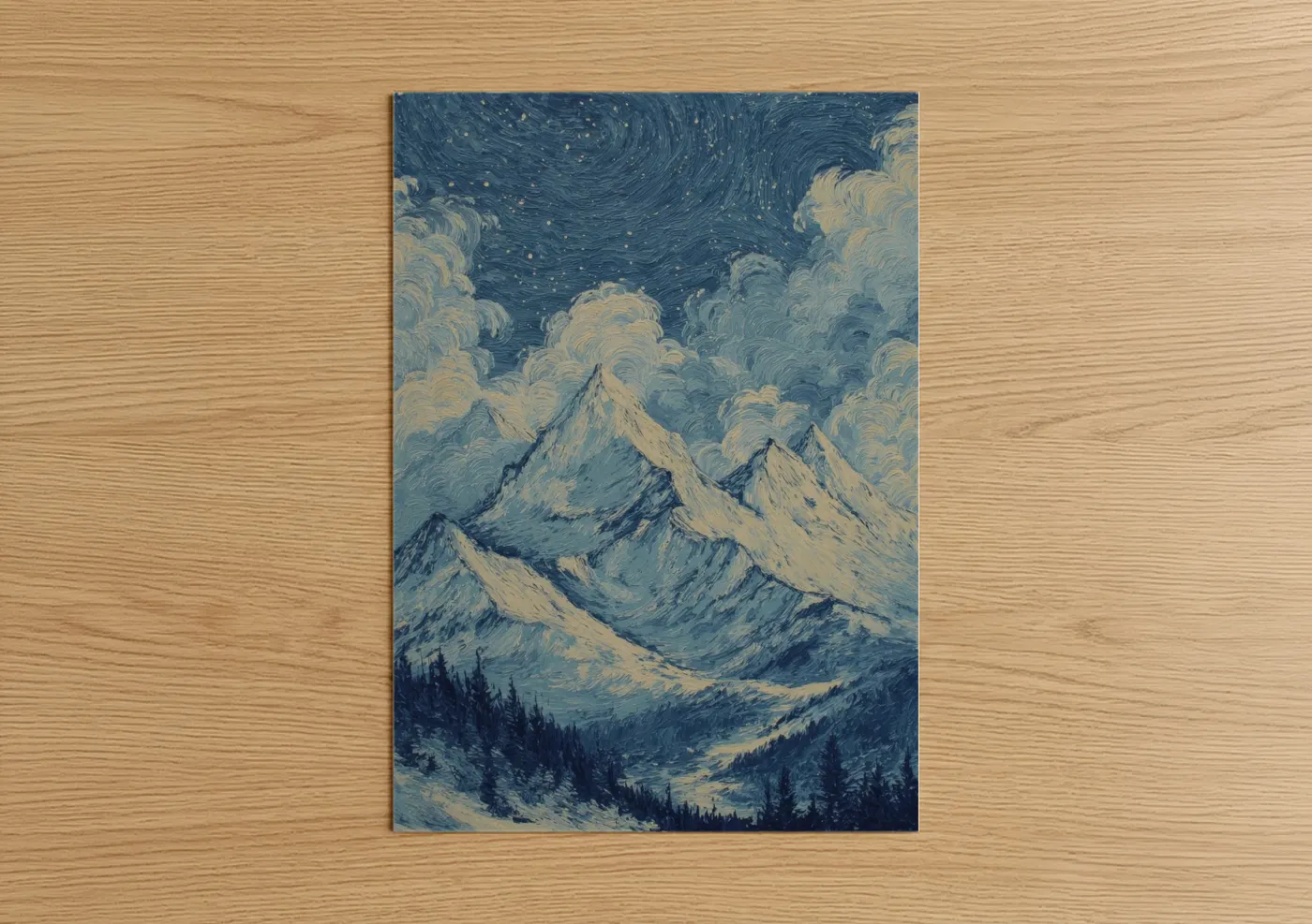 Starlit Himalayas Snow Mountain Night Wall Art