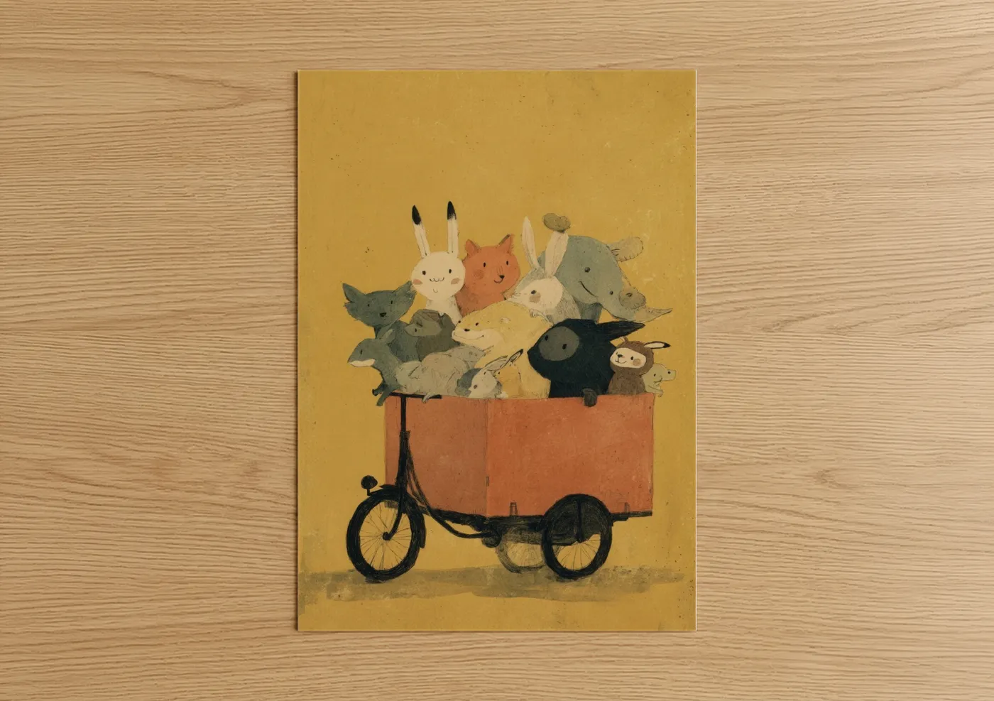 Whimsical Animals Cargo Bicycle Wall Art