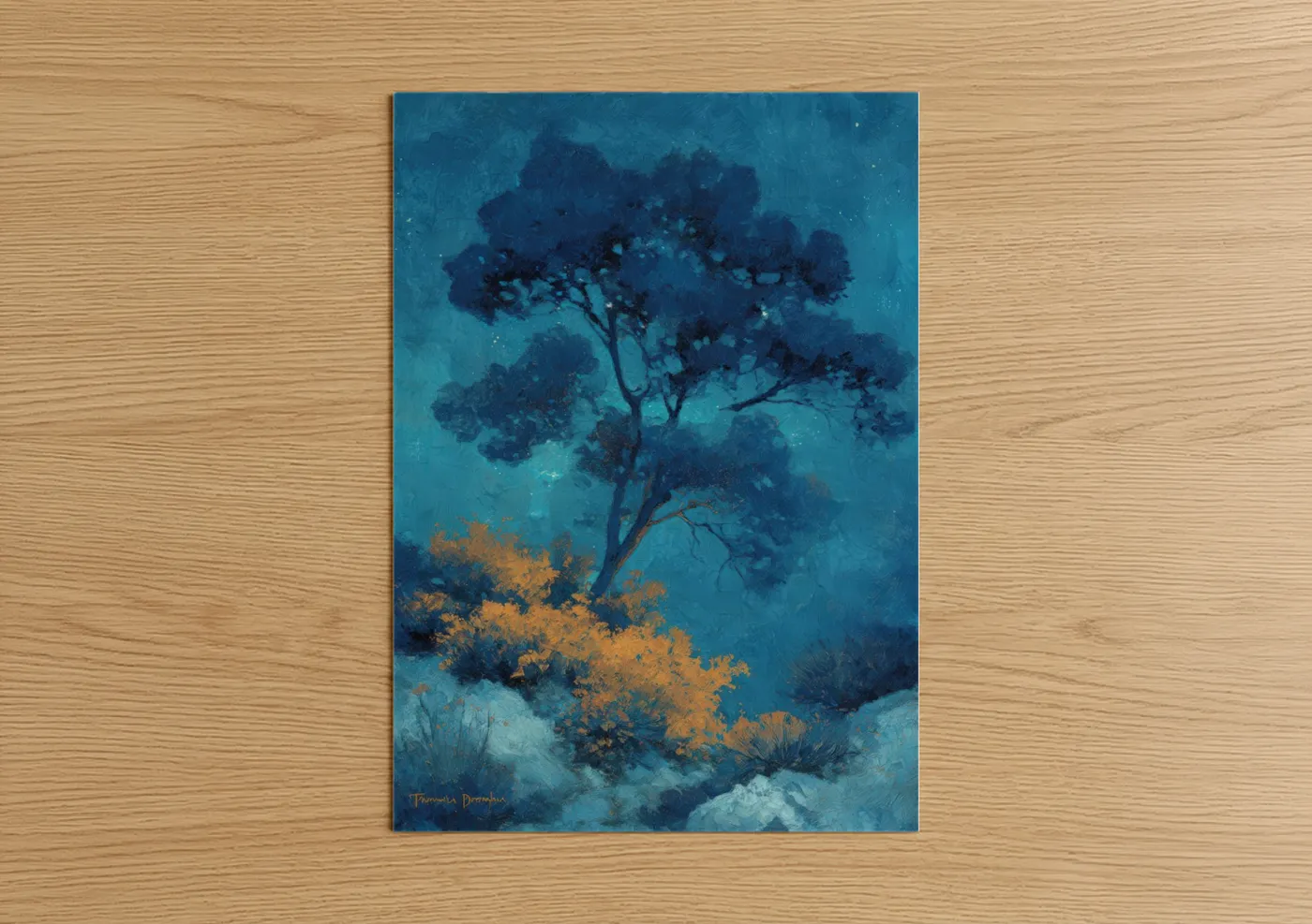 Midnight Desert Tree Starry Night Wall Art
