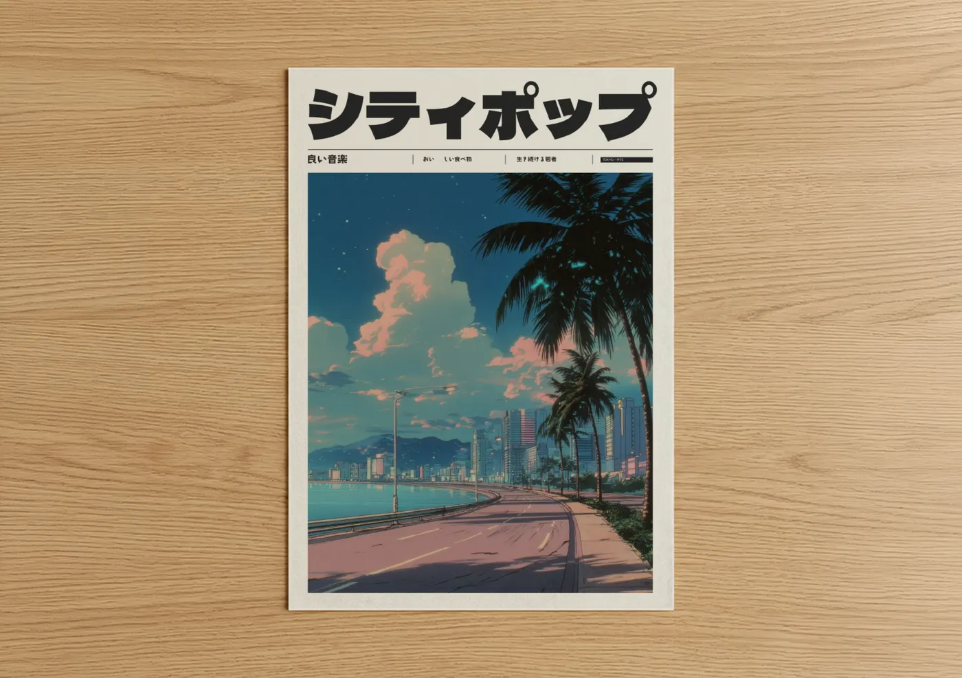 Anime Neon Coastal City Sunset Wall Art