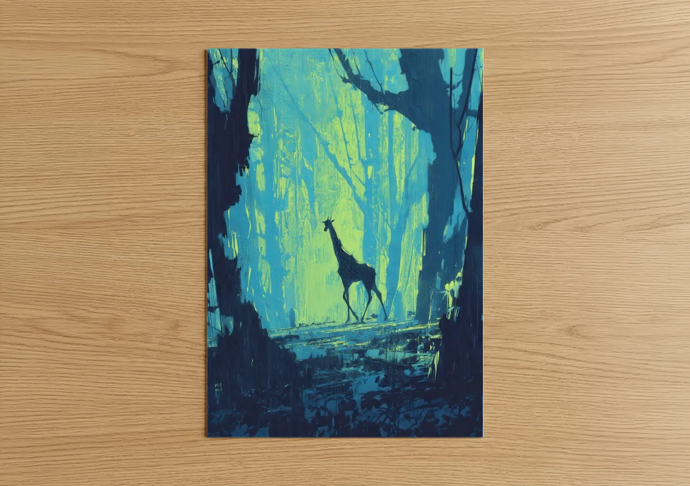 Luminous Giraffe Forest Silhouette Art Wall Art