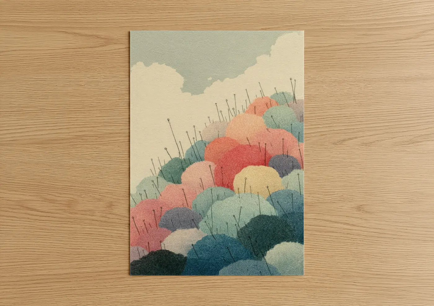 Colorful Yarn Landscape Illustration Wall Art