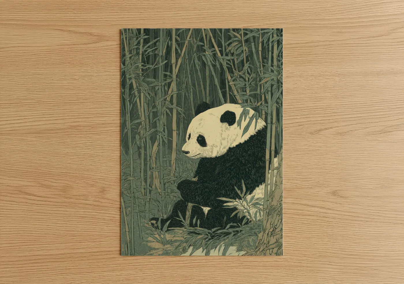 Panda in Bamboo Forest Woodblock Wall Art