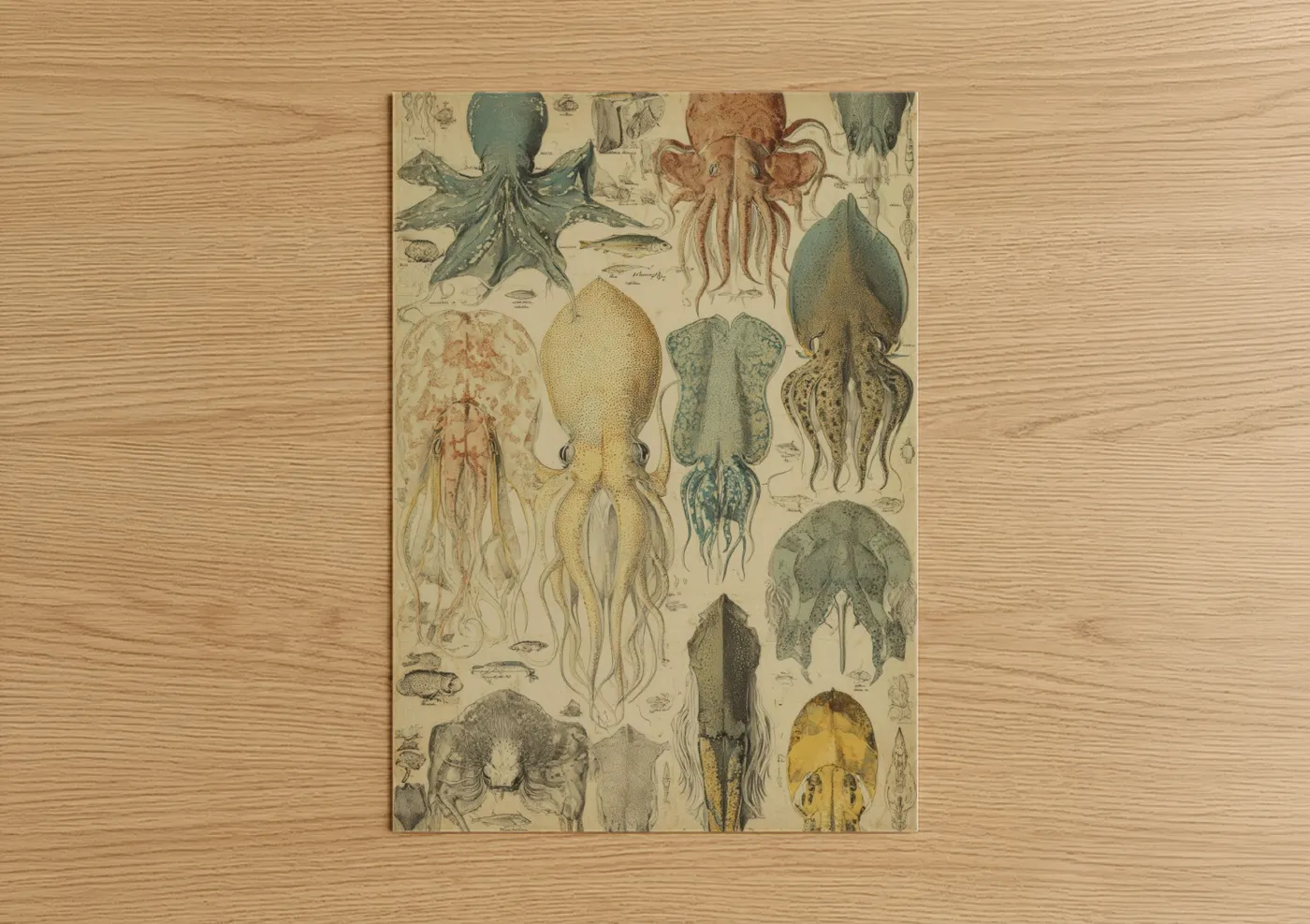 Vintage Squid Study Natural History Illustration Wall Art