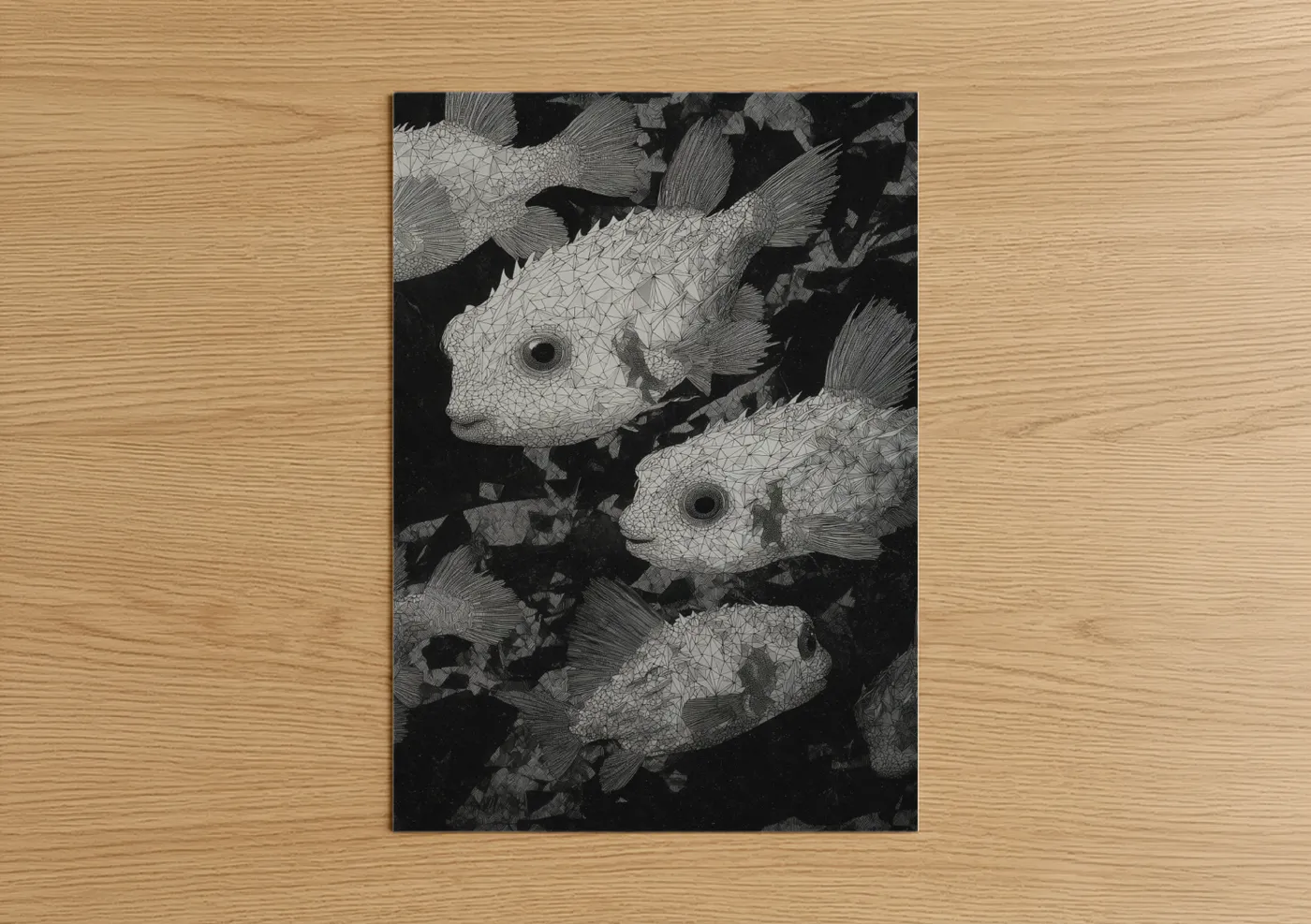Geometric Puffer Fish Black White Wall Art