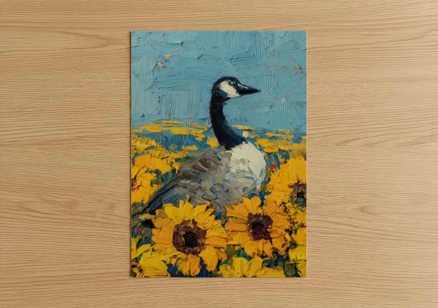 Canada Goose Sunflower Field Painting Wall Art