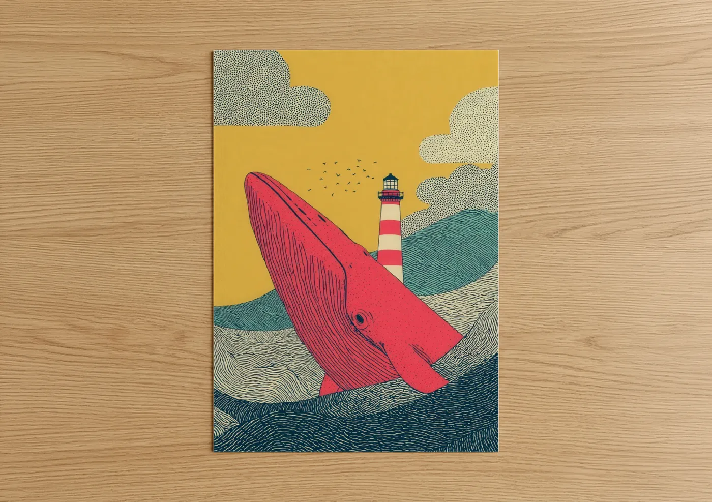 Red Sperm Whale Lighthouse Nautical Wall Art