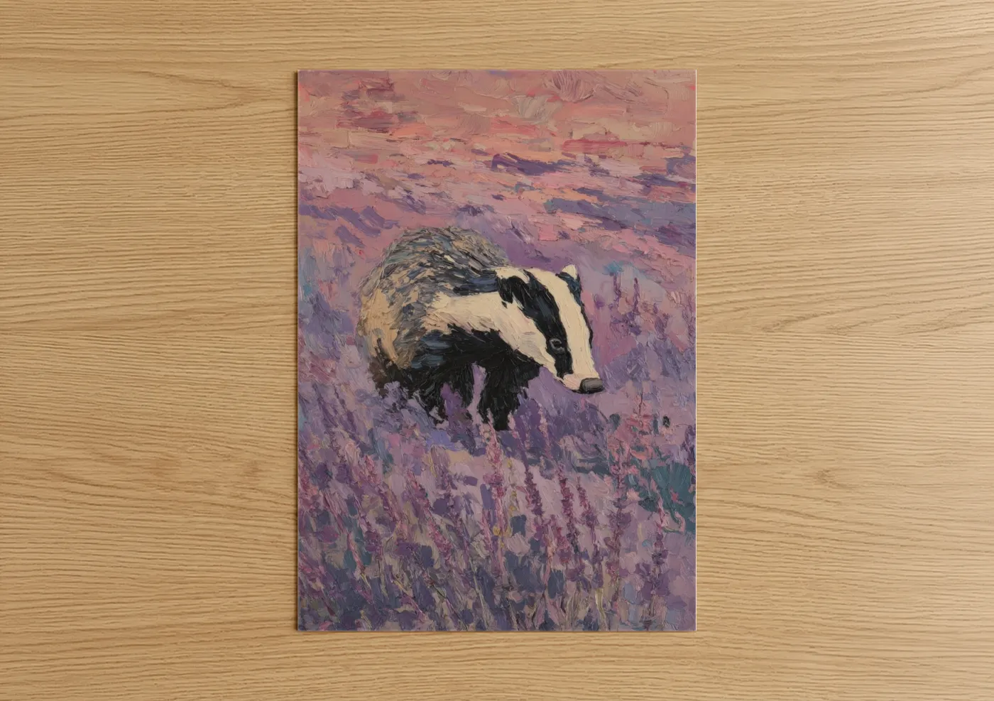 Lavender Badger Impressionist Oil Painting Wall Art