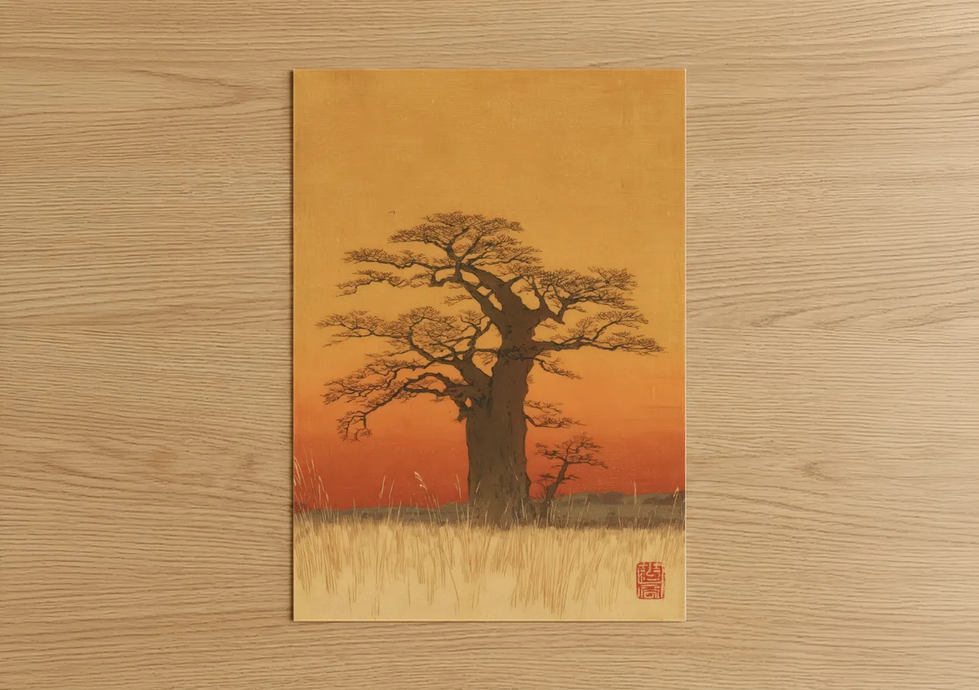 Baobab Tree Sunset Savanna Landscape Wall Art