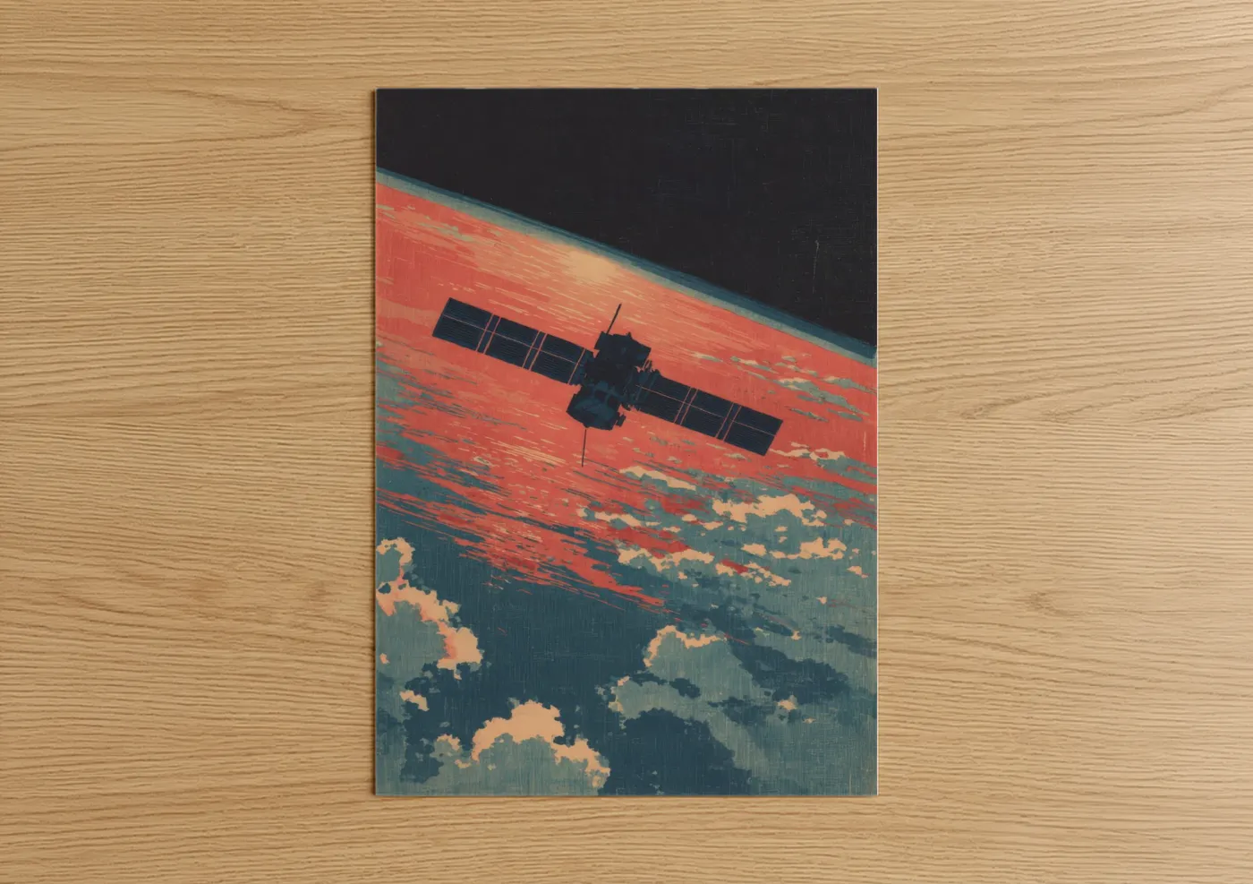 Satellite Earth Orbit Retro Illustration Wall Art
