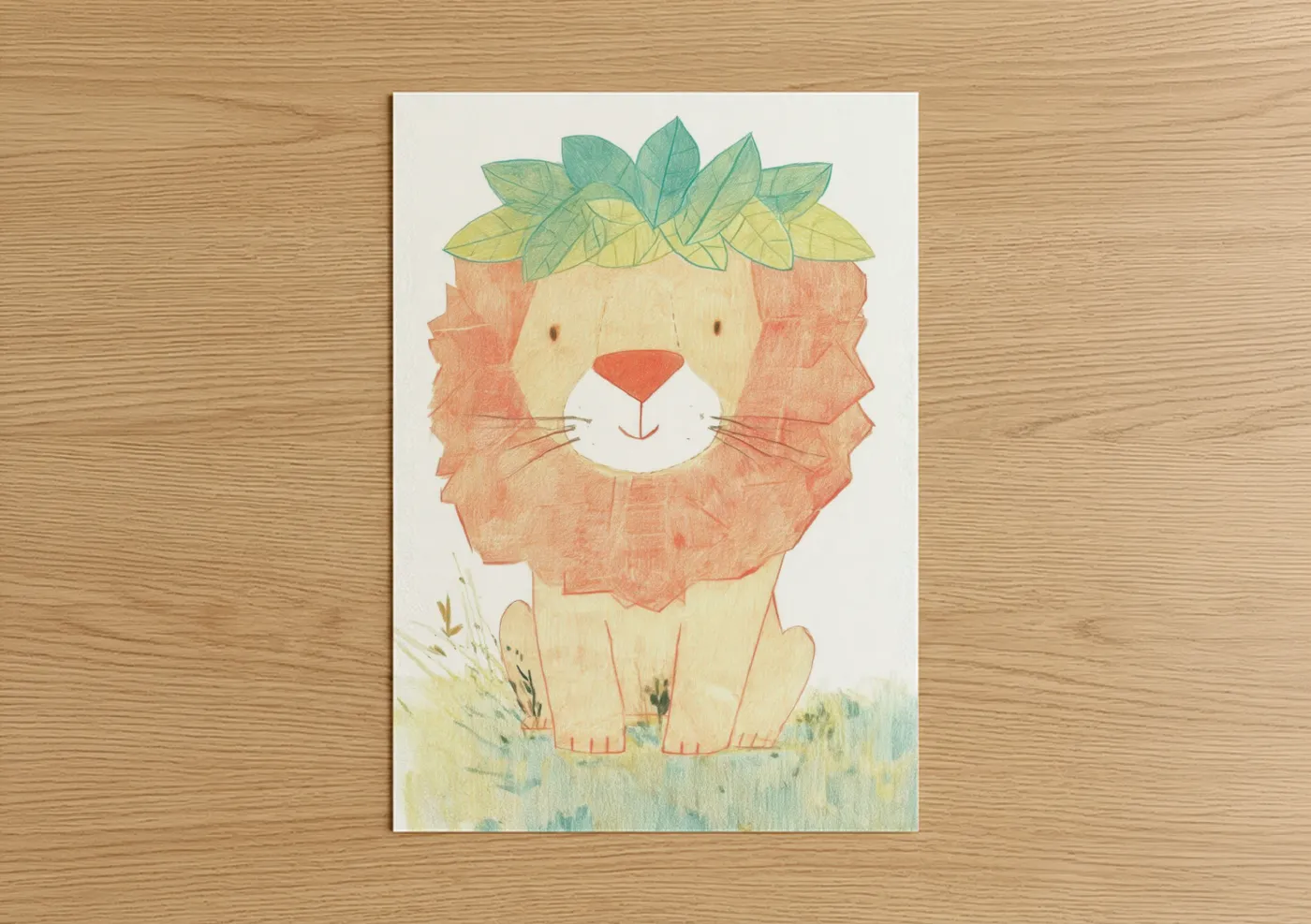 Leafy Lion With Green Crown Illustration Wall Art