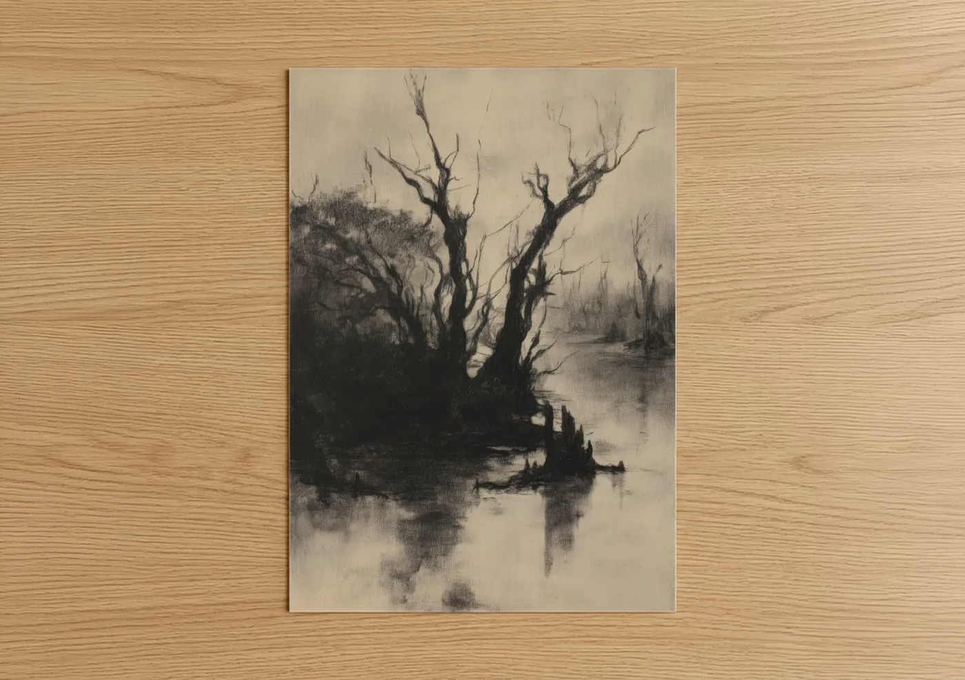 Haunted Mangrove Trees Charcoal Drawing Wall Art