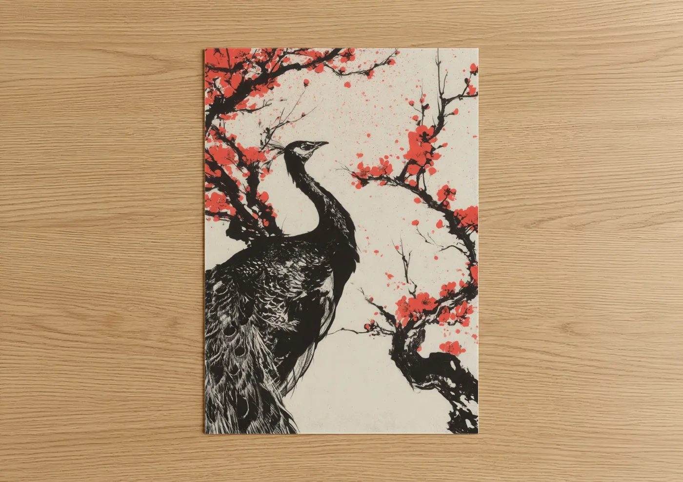 Crimson Peacock Cherry Blossoms Wall Art