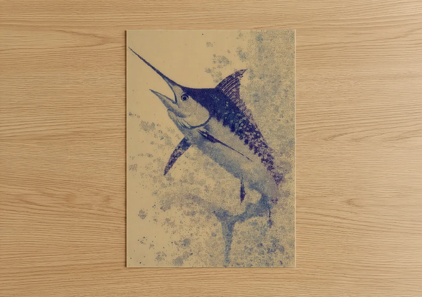 Blue Marlin Stippled Ocean Wall Art