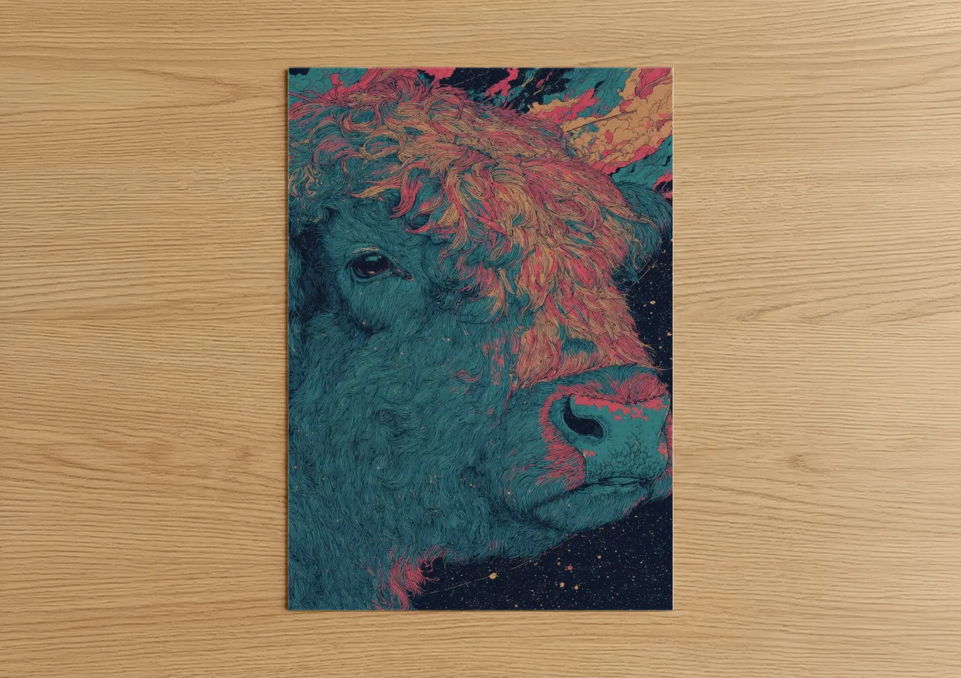 Cosmic Yak Illustration Surreal Wall Art