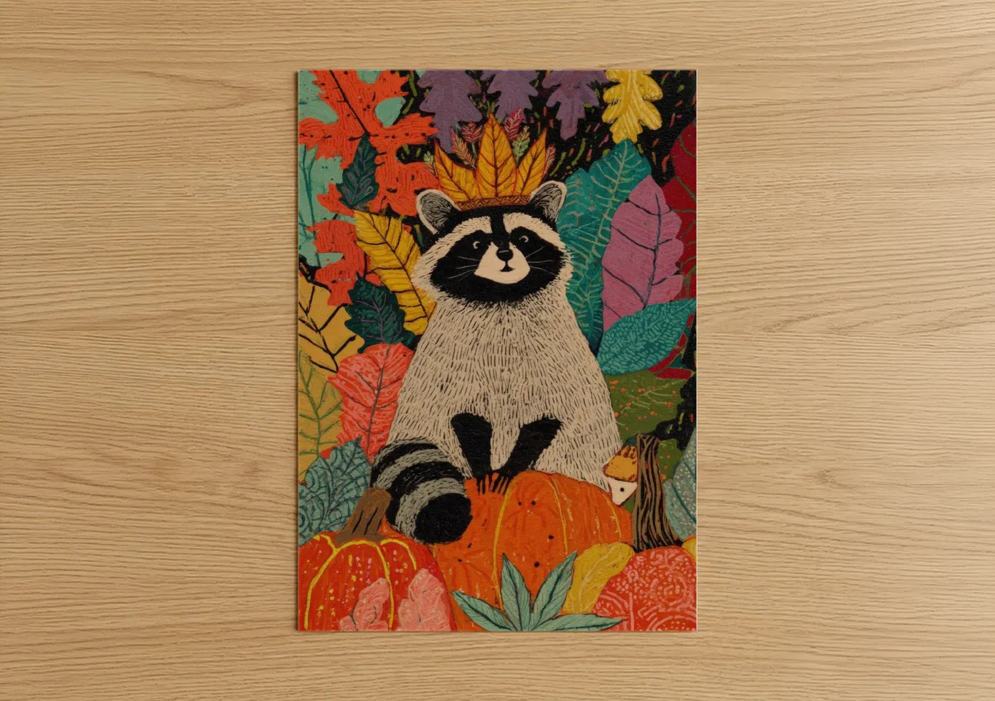 Autumn Raccoon Forest Art Illustration Wall Art