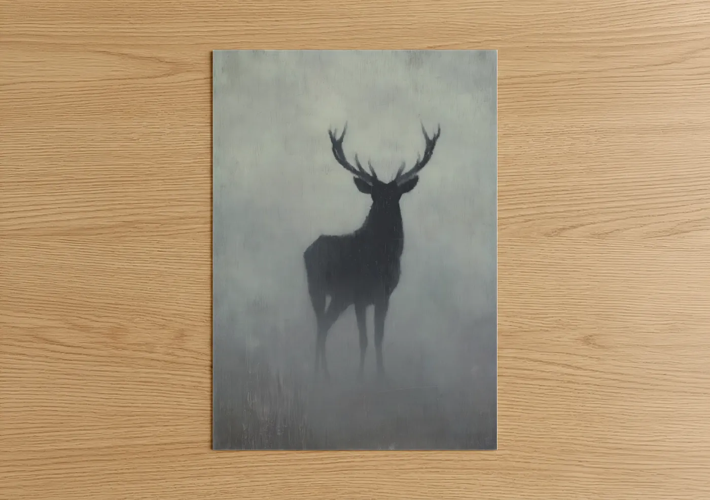Misty Reindeer Silhouette Forest Wall Art