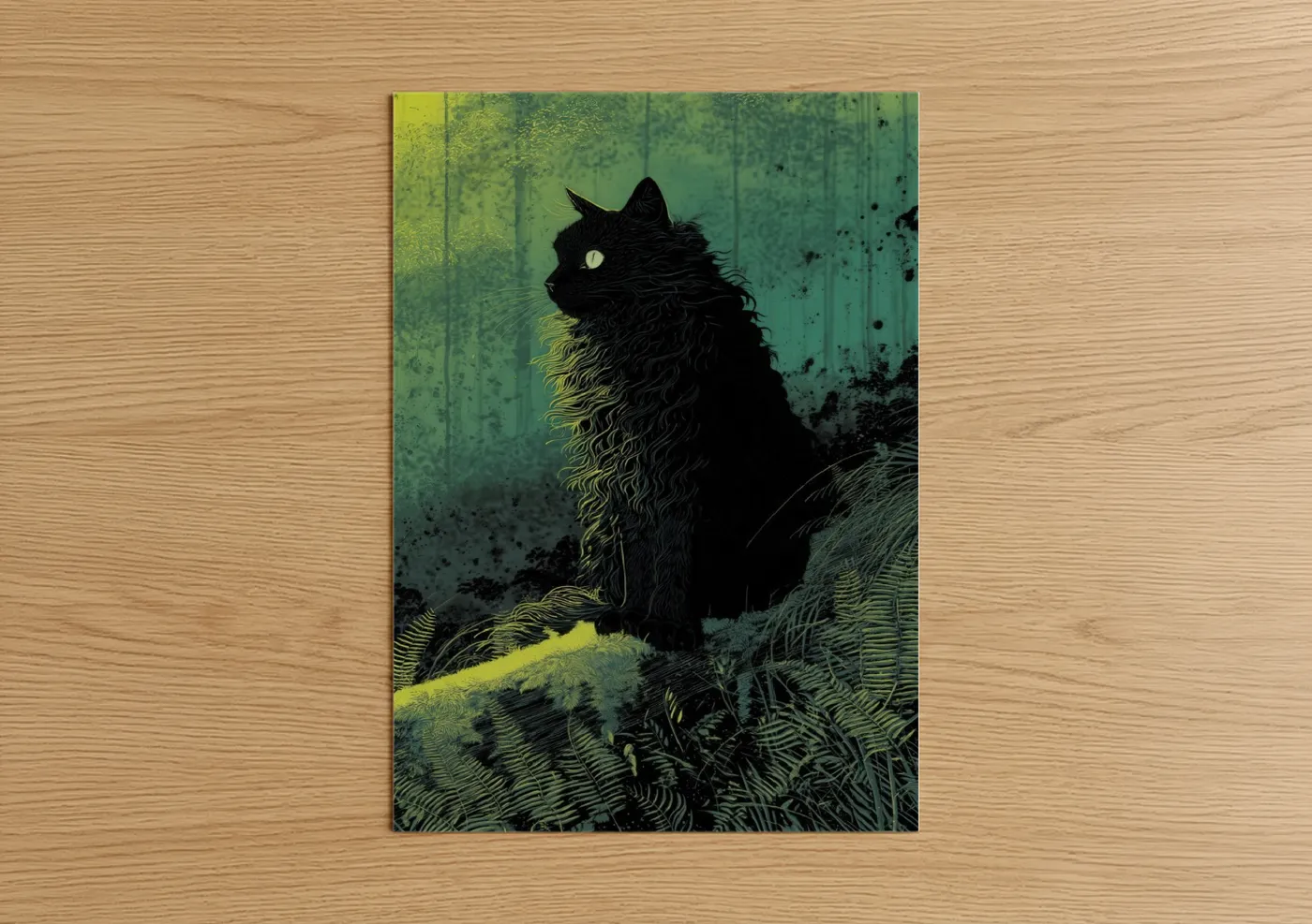 Black Cat Forest Illustration Wall Art