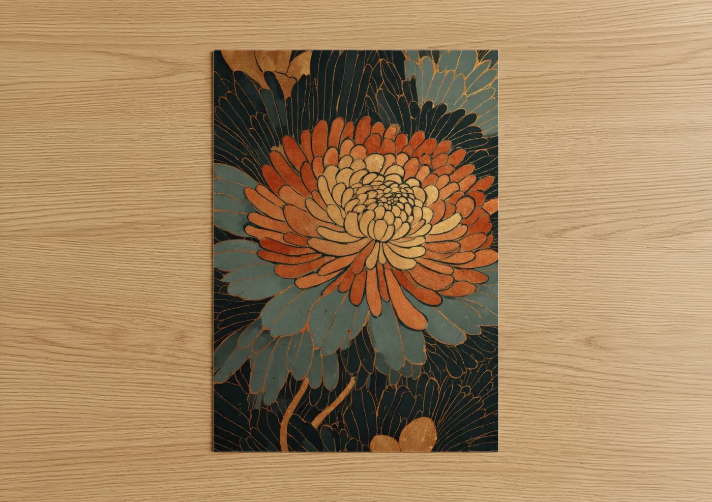 Golden Chrysanthemum Botanical Art Print Wall Art