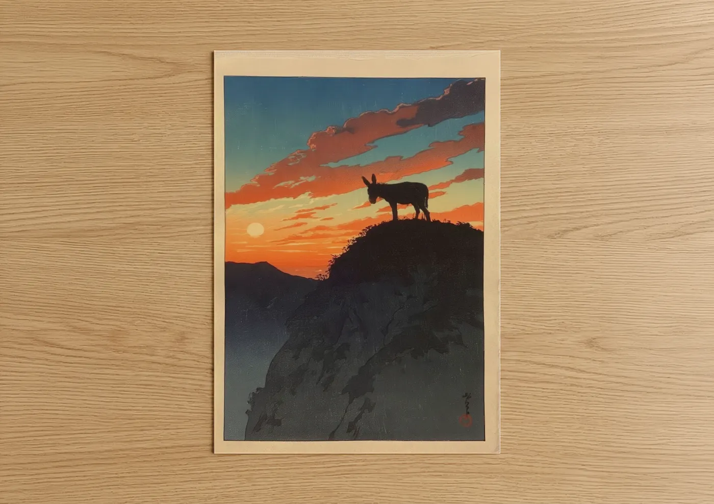 Donkey Silhouette Sunset Illustration Wall Art
