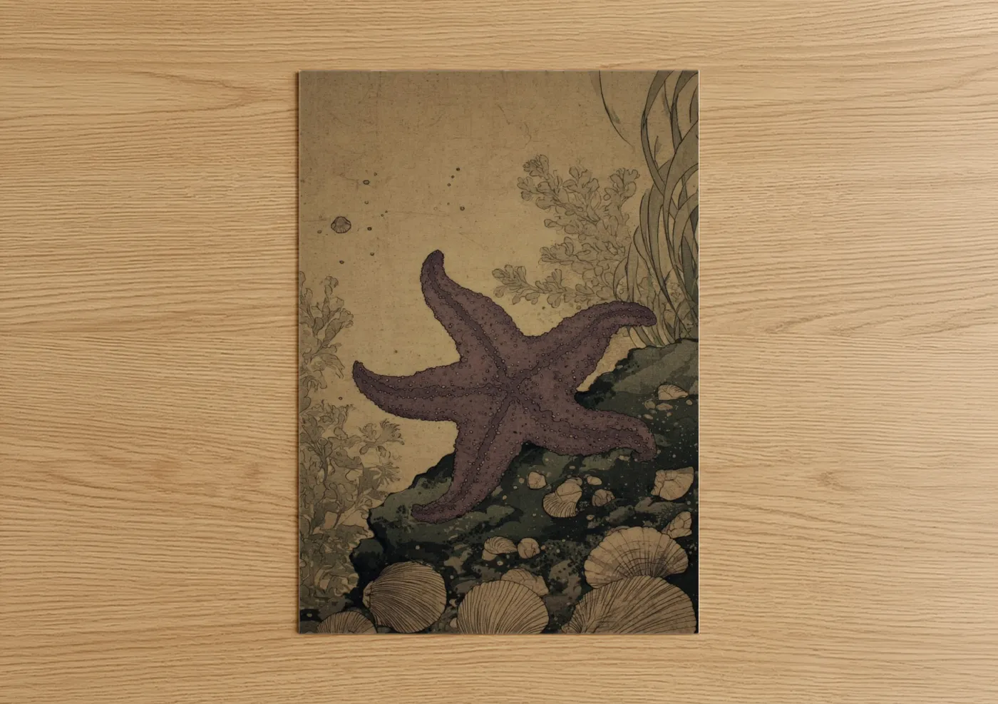 Purple Starfish Coastal Illustration Wall Art