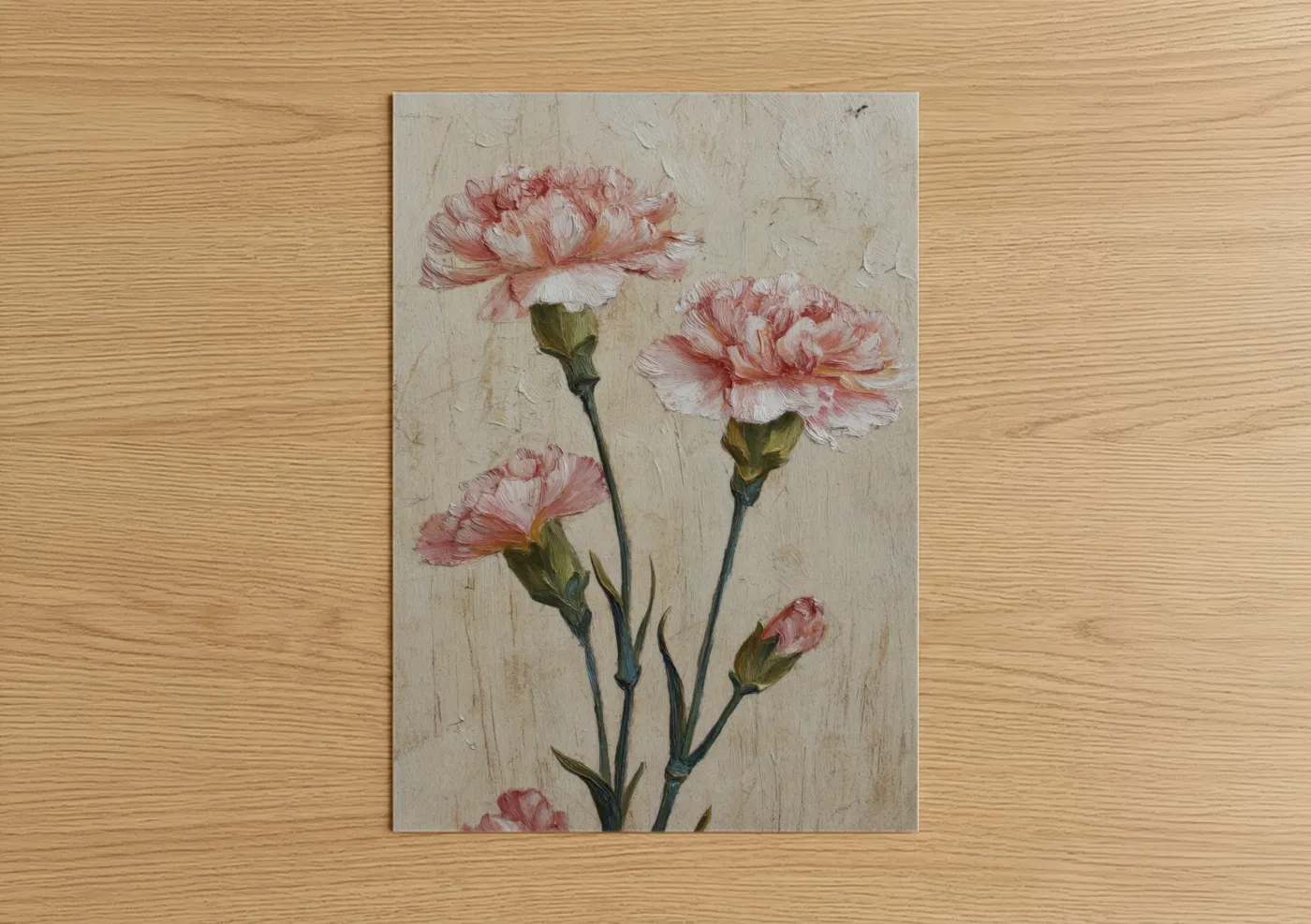 Pink Carnations Botanical Oil Painting Wall Art
