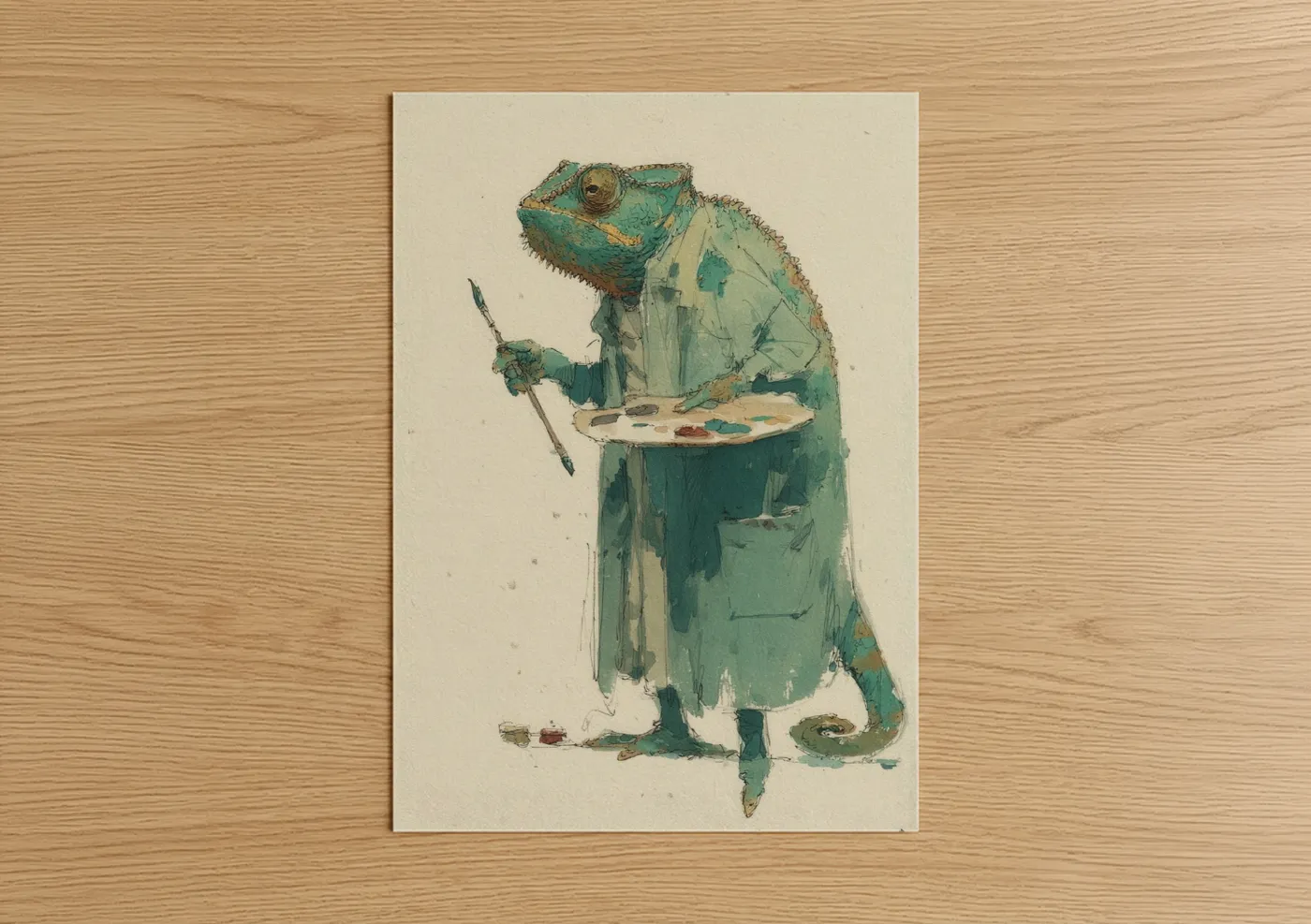 Artist Chameleon Watercolor Illustration Wall Art