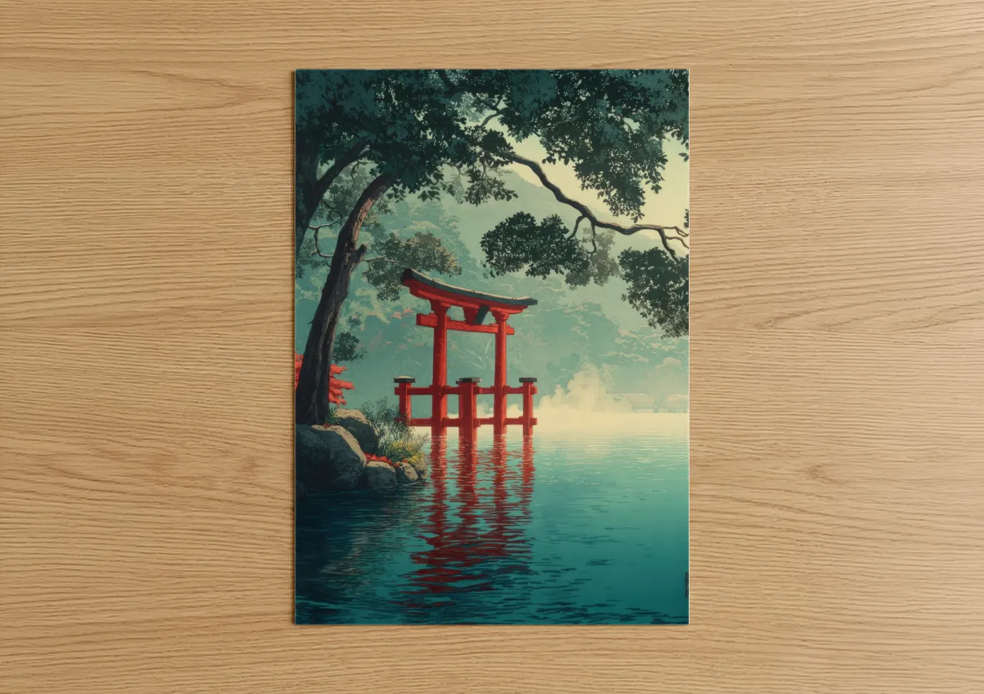 Japanese Torii Gate Lake Landscape Wall Art