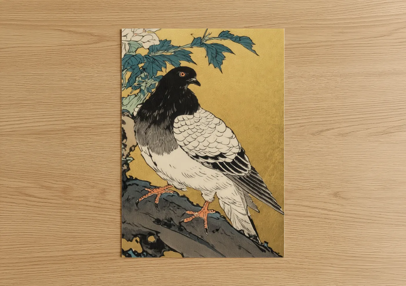 Black and White Pigeon Perched Branch Wall Art