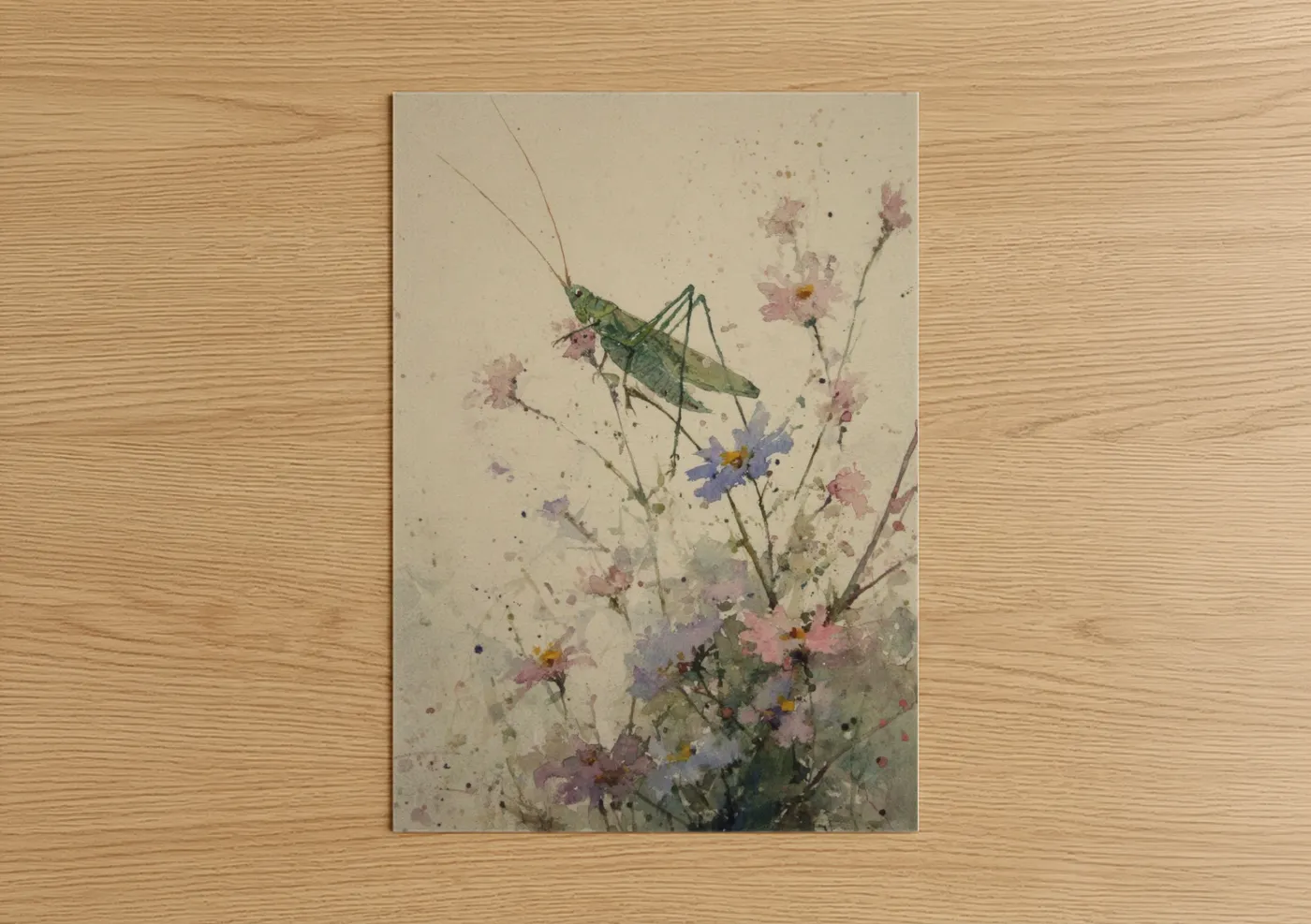 Watercolor Grasshopper Among Wildflowers Wall Art