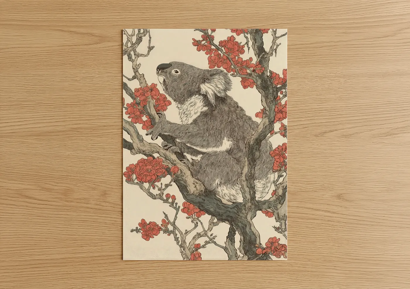 Blossom Koala Japanese Woodblock Wall Art