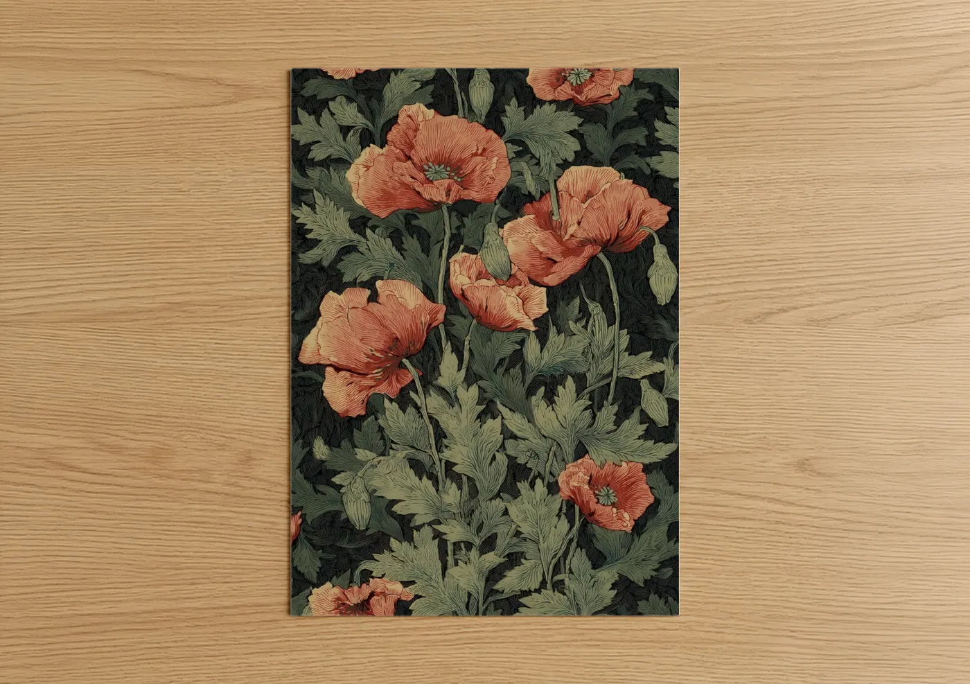 Coral Poppies Dark Botanical Wall Art