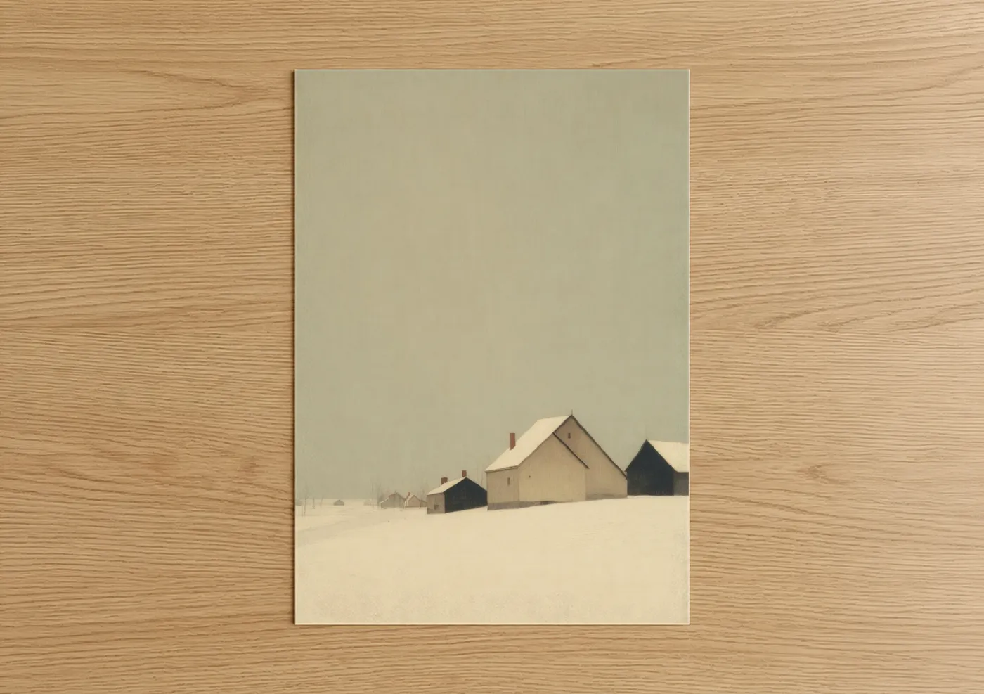Snowy Village Farm Winter Landscape Wall Art