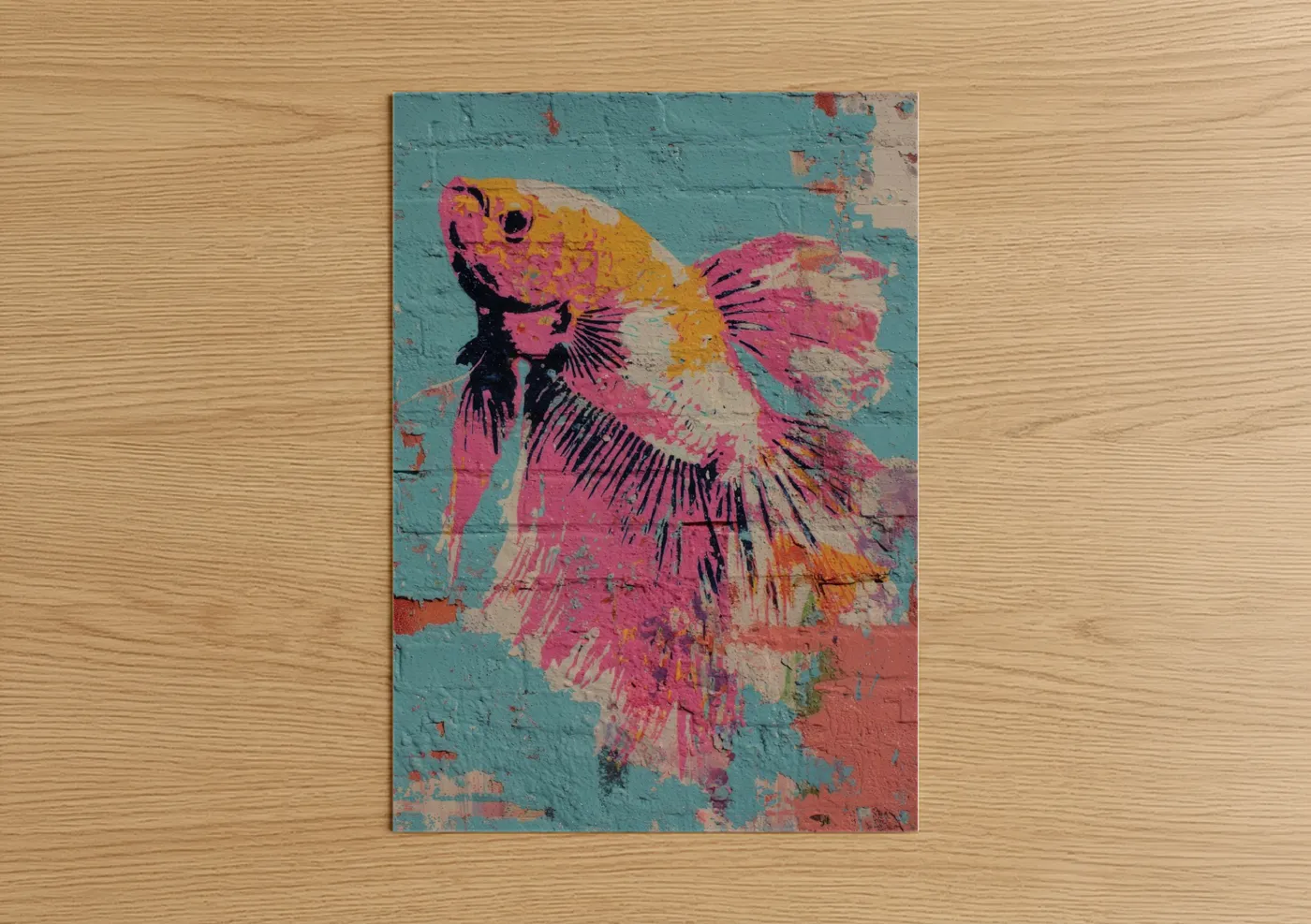Pink Betta Fish Street Art Illustration Wall Art