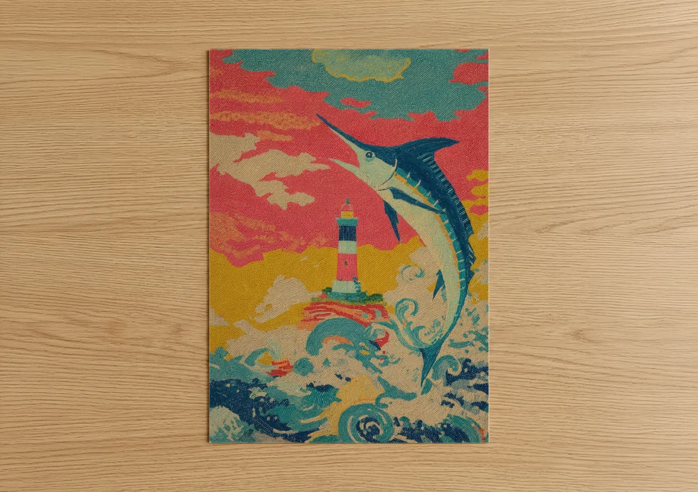 Blue Marlin Lighthouse Nautical Wall Art