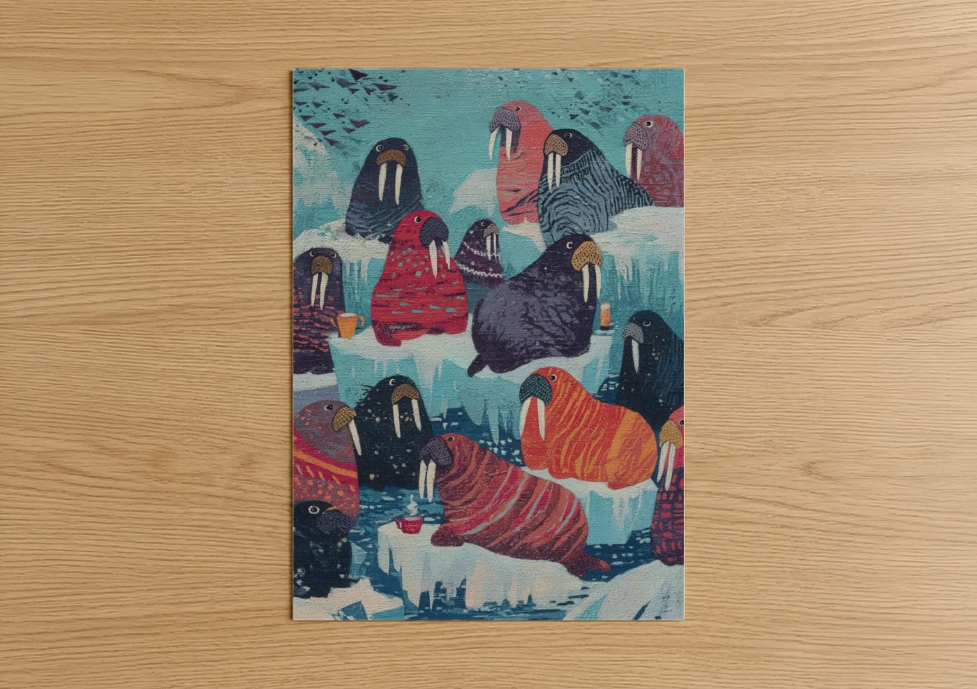 Arctic Walrus Gathering Illustration Wall Art