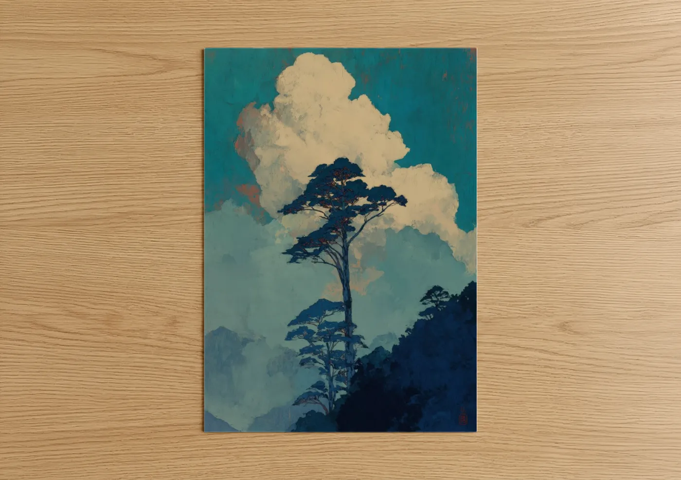 Misty Kauri Tree Silhouette Landscape Wall Art