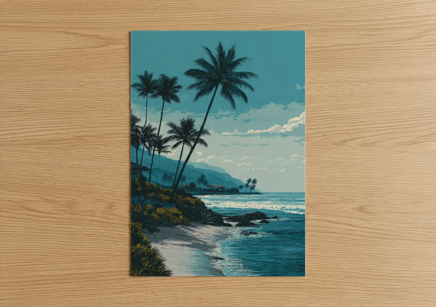Tropical Beach with Palm Trees Ocean Wall Art