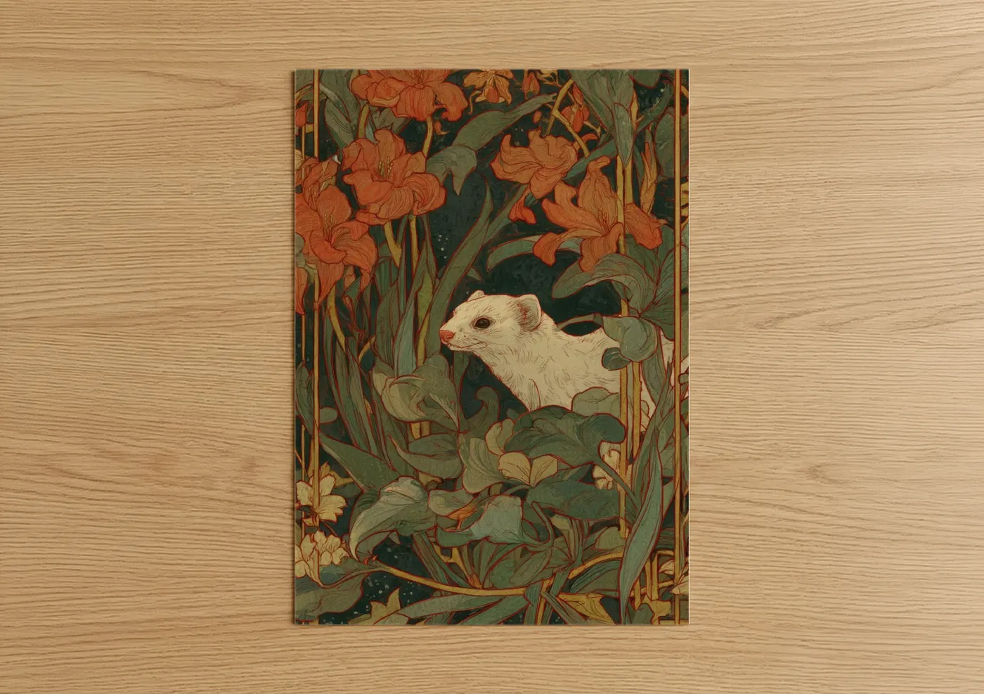 Garden Weasel Art Nouveau Illustration Wall Art