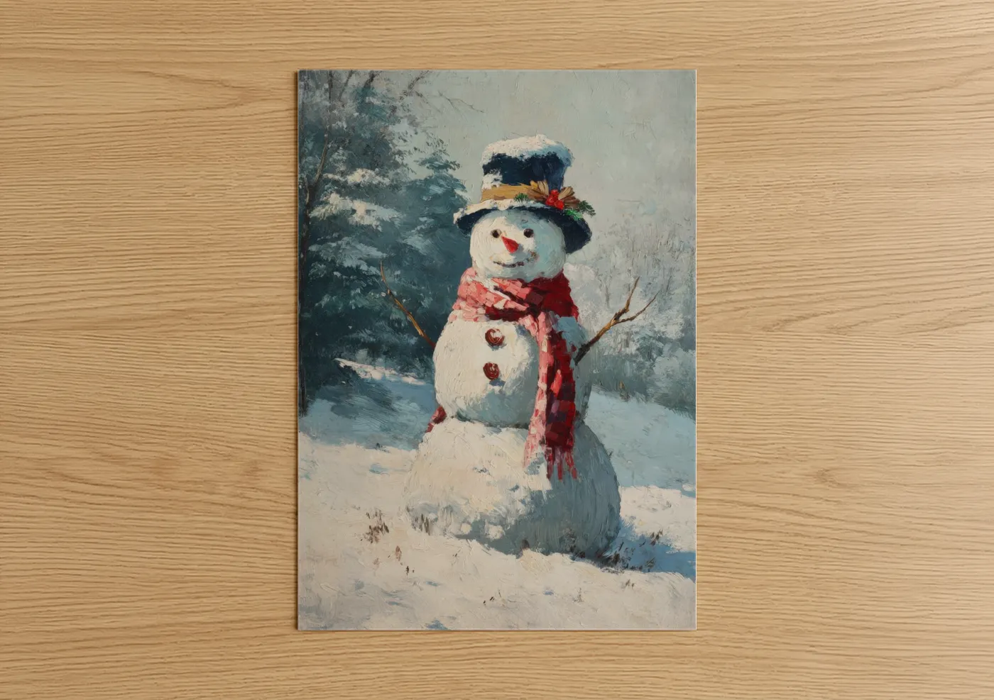 Festive Snowman Winter Oil Painting Wall Art