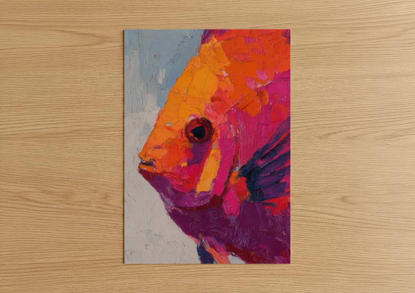 Crimson Discus Fish Abstract Oil Painting Wall Art