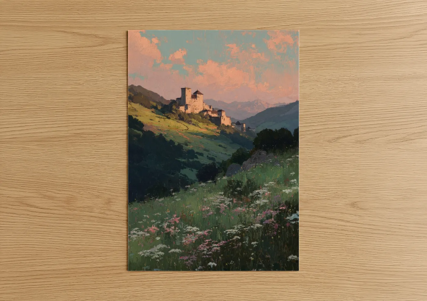 Alpine Castle Sunset Mountain Landscape Wall Art